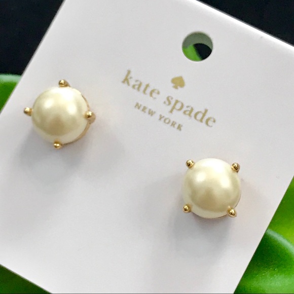 Kate Spade Gold/Cream Pearl Gumdrop Stud Earrings - Picture 2 of 7